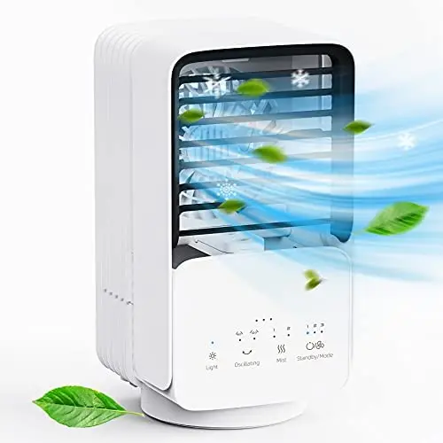Climatiseur Portable, AUZKIN Refroidisseur d'Air Evaporatif avec Ventilateur de Bureau, Brosseau d'Humidité avec 3 Vitesse et Ajustement de Brume pour Pièce, Bureau, Chambre à Coucher Climatiseur Portable, AUZKIN Refroidisseur d'Air Evaporatif avec Ventilateur de Bureau, Brosseau d'Humidité avec 3 Vitesse et Ajustement de Brume pour Pièce, Bureau, Chambre à Coucher