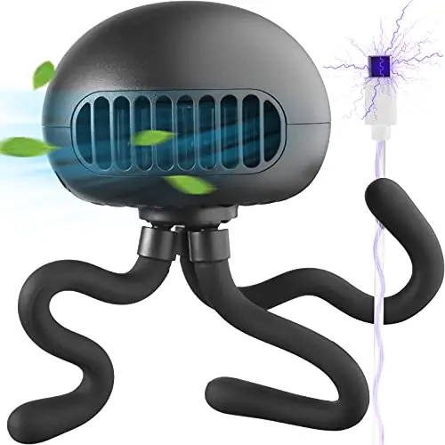 Tragbarer, rotorloser Ventilator mit Flexibelem Stativclip für Kinderwagen, Auto, Kinderbett, Fahrrad und Schreibtisch (Schwarz)