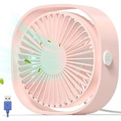 AmuseNd USB Desk Fan Personal USB Power Desktop Fan Ultra-Quiet 3 Speeds 4inch Portable Mini Desk Fan for Bedroom Office Desktop (Pink)