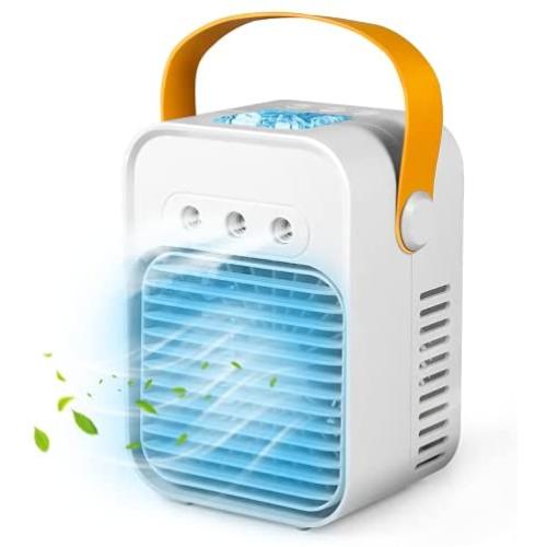 Personal Air Cooler, USB Air Conditioner Fan with 3-Speed, Quiet Air Cooler Misting Fan with Handle for Home Room Office