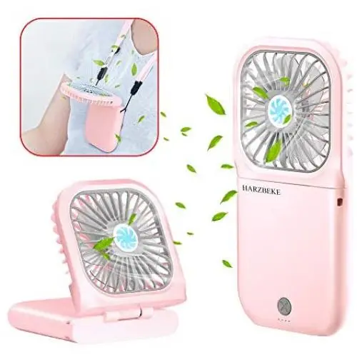 HARZBEKE Handheld-Ventilator, Kleine Tragbarer USB-Akku-Ventilator mit 3 Geschwindigkeiten, Kleiner Schreibtischventilator, Winkelanpassbar, Ideal für Reisen, Zuhause, Büro, Schule, Warteschlange – PINK