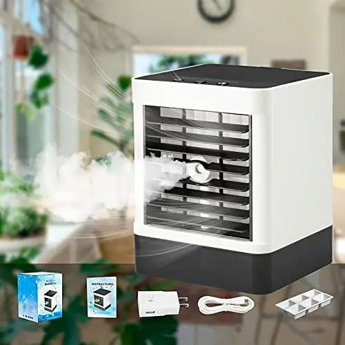 TUNFOU Portable Air Conditioner, Upgraded Filter and Water Tank, Humidifier Spray Fan, 3 Wind Speed Modes, Personal Space Mini Evaporative Air Cooler Suitable for Home, Office, Room. TUNFOU Portable Air Conditioner, Upgraded Filter and Water Tank, Humidifier Spray Fan, 3 Wind Speed Modes, Personal Space Mini Evaporative Air Cooler Suitable for Home, Office, Room.