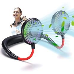 Portable Hanging Neck Sports Fan - 2600mAh Led Light Hands Free USB Rechargable Personal Wearable Neckband Fans Battery Operated 3 Level Air Flow Mini Necklace Fan Headphone Design Cooling Around Head fan for Camping