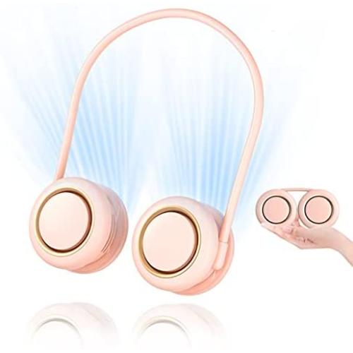 HLNIAO Portable Neck Fan, Bladeless Hanging Neck Fan, USB Rechargeable Personal Mini Fan, Neck cooler with 3 Speed Wind for Women and Men, Fashion Neck Air Conditioner for Sports Outdoor Indoor Pink