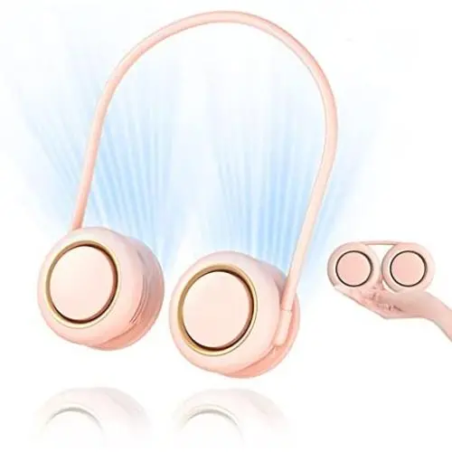 HLNIAO Tragbarer Nacken-Ventilator, Lufthammler-Nackenventilator, USB-Aufladbarer Mini-Nackenventilator, Nackenkühler mit 3 Windstärken für Damen und Herren, Fashion Nackenklimaanlage für Sport Outdoor Indoor Rosa