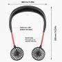 Maxesla Portable Fan, Mini Neck Fan, Handsfree Small Fan 360°Rotation, USB Fan Rechargeable Cooling Fan, Personal Fan with Dual Wind Head 3 Speeds LED Light for Home Traveling Sport Outdoor, Black