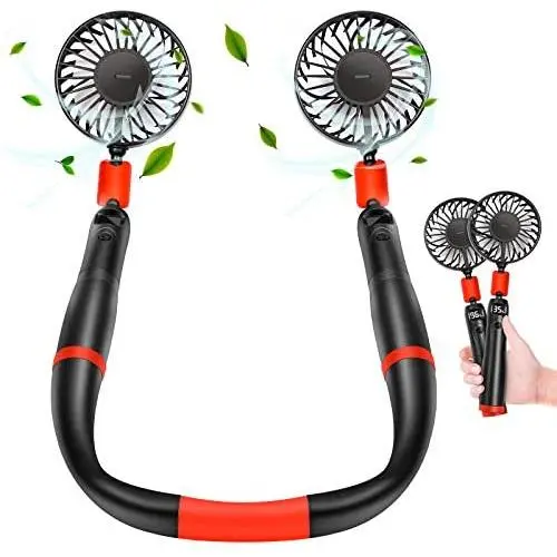 Tragbarer Nackenventilator Gloliteup, 4000 mAh wiederaufladbarer persönlicher Ventilator mit 3 Geschwindigkeiten, abnehmbarer Mini-Ventilator mit LCD-Display, 360-Grad-Drehung für Zuhause, Büro, Reisen, Innen- und Außenbereich