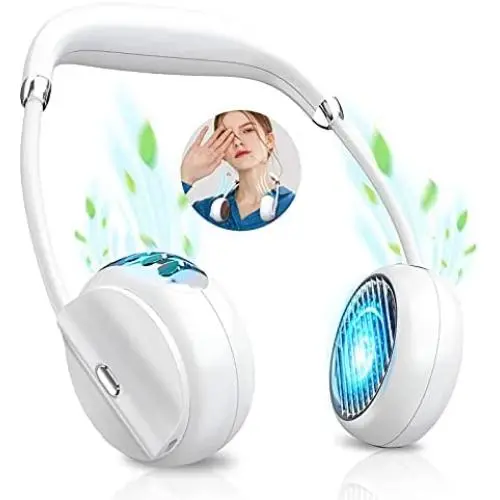 Tragbarer Nackenventilator, blinden Ventilator, USB-Aufladbarer Mini-Ventilator, Handschfree-Ventilator für Sport, Super Leise, 3 Geschwindigkeiten, Starker Luftstrom, Tragbares Kopfhörer-Design für Zuhause, Büro, Fitnessstudio, Strand, Camping