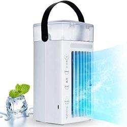 Air Conditioner Fan Personal Desk Fan Space Air Cooler Portable Mini Cooling Fan Table Evaporative Air Humidifiers Ultra-Quiet Purifier with Handle and 7 Colors LED Lights for Home, Office, Dorm