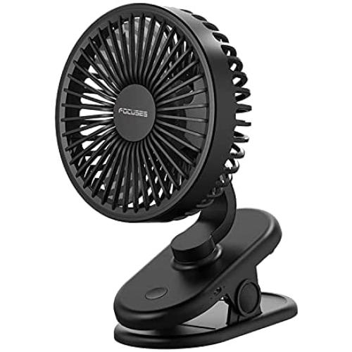 Clip on Fan FThinkup 3000 mAh USB Rechargeable Battery Operated Clip on Mini Desk Fan Portable with 3 Speed & 270° Rotate for Home Office Outdoor Camper Golf Cart or Gym Treadmill-Black