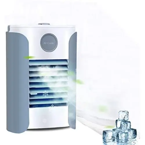 Tragbarer Luftkühler, persönlicher Luftkühler, Mini Luftkühler mit 2 Lüfterstufen, 4 Farben LED-Lichter, persönlicher Luftkühler für kleine Räume/Büro/Dorm/Schlafzimmer (Silber/Steckversion)