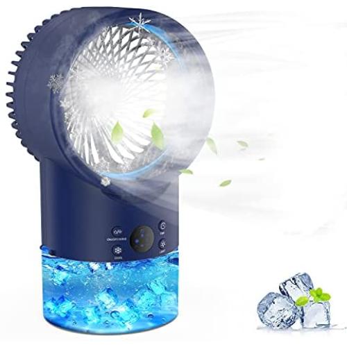 EEIEER Air Conditioner Fan Personal Evaporative Cooler Circulator 3 Speeds 2/4H Timer 7 Colors LED Light 2 Misting Modes Humidifier Quiet Mist Cooling Desk Fan for Home Office Room