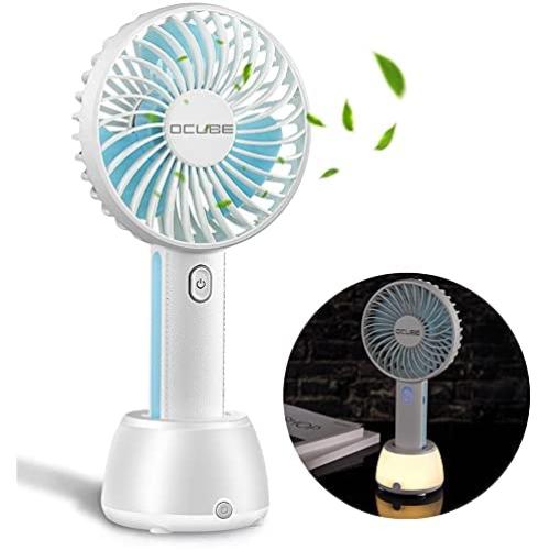 OCUBE Handheld Fan, Mini Hand Held Fan with 7 Color LED Light Base, 2000mAh Battery Operated USB Rechargeable Desk Fan, 3 Speeds Electric Portable Personal Cooling Fan for Home Office Travel (Blue)