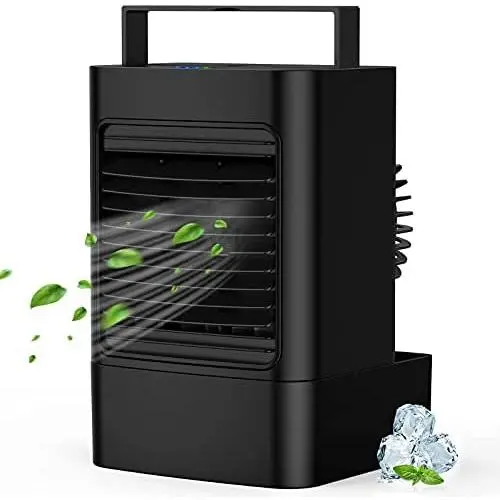 MOVTIP Tragbarer Luftkühler mit Ventilator, Persönlicher Raum-Kühler Mini Evaporativer Kühler, Leiser Schreibtischventilator, Vernebler mit Luftbefeuchter für Home Office Schlafzimmer, Schwarz