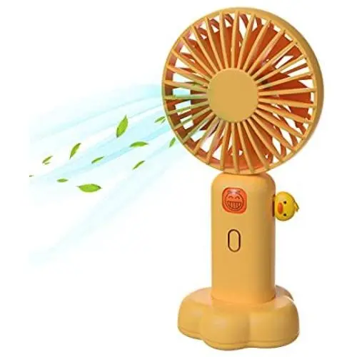 Tragbarer Mini-Ventilator, wiederaufladbarer kleiner tragbarer Personenfann, 3 Arten von Windgeschwindigkeit, einstellbar, USB-Schreibtischventilator für Frauen Mädchen Outdoor Reisen oder Sport Büro Zuhause (Gelb, Mini)