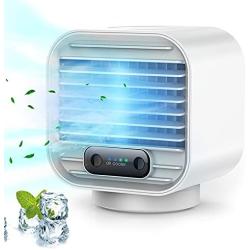 Portable Air Conditioner, Desktop Rechargeable Evaporative Air Cooler and Humidifier with 3 Speeds, Cordless Personal Mini Air Conditioner Fan for Car, Room, Office