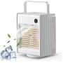 Portable Evaporative Air Conditioner Fan, Mini Desk Cooler Fan with 3 Speed for Bedroom, 4000mAh Cordless Rechargeable 120° Oscillating Fan with Sleep Night Light and Spray Mist Humidifier, White