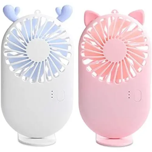 2er Pack Handheld-Ventilator, USB-Aufladbarer Mini-Ventilator mit Verstellbarer Geschwindigkeit, Eyelash-Ventilator, Leistungsstarker Kleiner Tragbarer Ventilator für Kinder, Frauen, Männer, Büro, Outdoor, Reisen