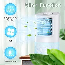 Portable Air Conditioner Fan, GREATSSLY Personal Evaporative Air Cooler Small Room Air Conditioner Portable with 3 Fan Speeds, 7 Color LED Night Light, Humidifiers Function for Bedroom, Home, Office