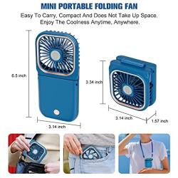 Portable Fan,Mini USB Desk Fan Phone Holder Rechargeable With Power Bank Wearable Personal Fan 3 Speeds Foldable Design For Office Kitchen Household Outdoors Travel(BLUE)