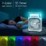 Climatiseur Portátil NTMY, Ventilateur Rafraîchissant Mini avec Lumière LED 7 Couleurs, Minuterie 1/2/3H, 3 Vitesses et 3 Modes de Pulvérisation pour Bureau, Maison, Voyage (Blanc)