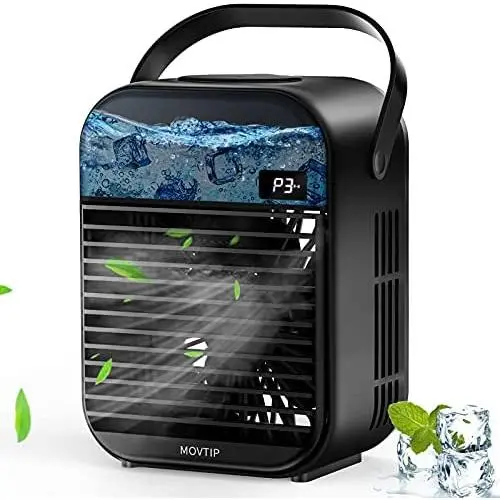 MOVTIP Portable Air Conditioner Fan, Mini Evaporative Cooler, Personal Space Air Cooler Quiet Desk Fan Humidifier Misting Fan for Small Room Bedroom Home Office, Black MOVTIP Portable Air Conditioner Fan, Mini Evaporative Cooler, Personal Space Air Cooler Quiet Desk Fan Humidifier Misting Fan for Small Room Bedroom Home Office, Black