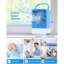 Portable Air Conditioner Fan, Mini Evaporative Air Cooler, Personal Rechargeable Small Air Conditioner Portable, Air Cooling Fan With 3-Speed Mode 3 Color Light, Timer, for Room Home Office Dorm