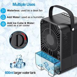 Portable Air Conditioner Fan, Mini Personal Air Cooler, Evaporative Ice Cooling Fan with 3 Speeds 7 Colors, Super Quiet Desktop Small Humidifier Misting Fan for Room, Bedroom, Office