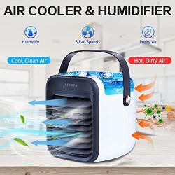Portable Air Conditioner Fan | LISOPO Rechargeable Evaporative Air Cooler with Humidifier & Filtration Function & 7 Color Night Light | Personal Small Air Conditioner Desk Fan for Home Office Bedroom