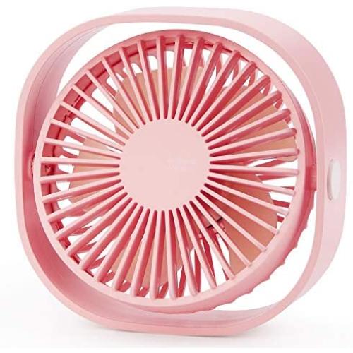 USB Table Fan Portable Mini Personal Desk Fan with 360 Rotation and Adjustable 3 Speed for Office, Travel-Pink