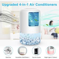 Finessiva Portable Air Conditioner with 7 Colors Night Light, 16.90oz (500ml) Water Tank Capacity, Personal Space Air Cooler Air Circulator Humidifier Misting Fan for Office Room, White