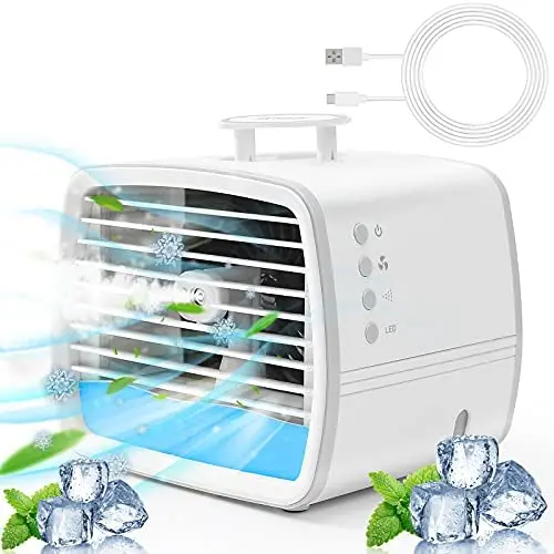 Ventilateur Portatif avec Humidificateur, Mini Ventilateur Rafraîchissant USB pour Bureau, Voiture, Camping - 3 Vitesse, Réservoir d'Eau 480ml, Lumière LED 7 Couleurs. Ventilateur Portatif avec Humidificateur, Mini Ventilateur Rafraîchissant USB pour Bureau, Voiture, Camping - 3 Vitesse, Réservoir d'Eau 480ml, Lumière LED 7 Couleurs.