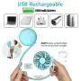 Vent de Cou Portable, Mini Fan Manuel, Stylet de Cou pour Poussette, SZTMBF Fan Main Libre Personnel, Ultra-Petit, avec Bandoulière Flexible, Rotation 360° / 3 Vitesse / 7 Lumières LED (Bleu)