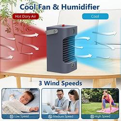 Portable Air Conditioner Mini Personal Cooler Fan 120°Auto Oscillation Rechargeable 3 Wind Speeds 7 Colors Night Light Air Cooler Mist Humidifier with Handle for Office/Room/Dorm/Outdoor