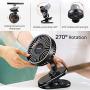 Clip on Fan FThinkup 3000 mAh USB Rechargeable Battery Operated Clip on Mini Desk Fan Portable with 3 Speed & 270° Rotate for Home Office Outdoor Camper Golf Cart or Gym Treadmill-Black