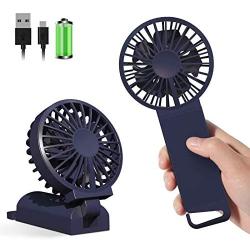 VHENJOY Personal Fan, 2 in 1 Handheld and Desktop Fan, Two sets of fan blades Portable Fan, 4 Speeds Airflow Mini Fan with Rechargeable Batteries, 4-12 Hours Working Time for Home Office Travel（Blue）