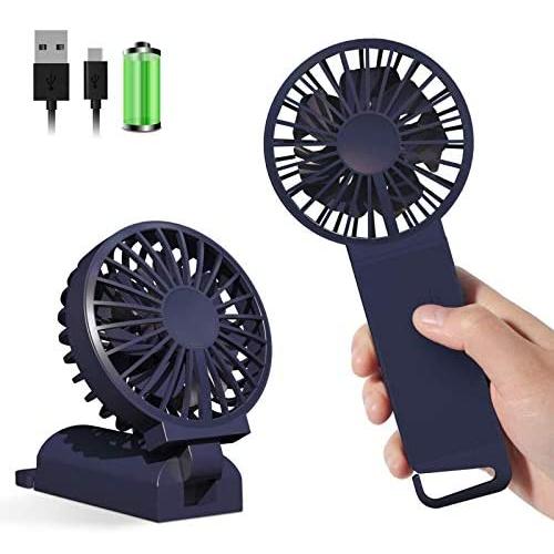 VHENJOY Personal Fan, 2 in 1 Handheld and Desktop Fan, Two sets of fan blades Portable Fan, 4 Speeds Airflow Mini Fan with Rechargeable Batteries, 4-12 Hours Working Time for Home Office Travel（Blue）