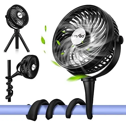 Tragbarer Ventilator, LETIGO Mini Kleiner Ventilator mit 2 Flexibelem Stativ, Persönlicher Handheld-Ventilator für Schlafzimmer, Schreibtisch, Kinderwagen, Laufband, USB-betriebener wiederaufladbarer Ventilator