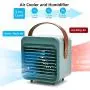 Climatiseur Portable Rechargeable, Ventilateur Évaporatif Mini Climatiseur avec Humidificateur et Jet d'Eau 3 en 1, Poignée en Cuir, 3 Vitesse Ajustables, Idéal pour Bureau, Maison, Camping et Activités de Plein Air.