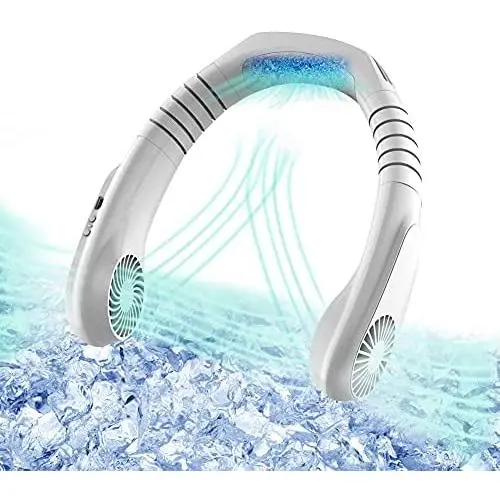 【3S Sofortkühlung】Tragbarer AC Kühlventilator mit Kühlchip, Freihändiges Nackenkühlventilator, Verstellbarer Winkel, USB-Aufladung, Tragbarer Reiseventilator für Sport, Outdoor, Arbeit, Fahren