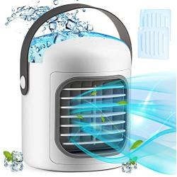 Portable Air Conditioner,3-in-1 Personal Air cooler, Evaporative with 3 Speeds,Ice Packs,2500 mAh Battery (White upgrade)