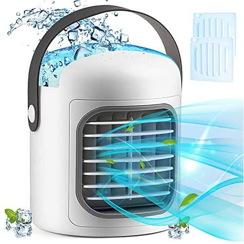 Portable Air Conditioner,3-in-1 Personal Air cooler, Evaporative with 3 Speeds,Ice Packs,2500 mAh Battery (White upgrade)