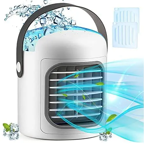 Climatiseur Portable, Refroidisseur Personnel 3-en-1, Évaporatif avec Packs de Glace et Batterie 2500 mAh Climatiseur Portable, Refroidisseur Personnel 3-en-1, Évaporatif avec Packs de Glace et Batterie 2500 mAh