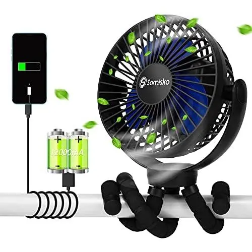 Ventilateur Portable pour Pousse à Bébé - Peut également servir de batterie externe, Ventilateur Miniature de 12000mAh, Ventilateur Petit pour Lit, USB Rechargeable, Ventilateur Fonctionnant sur Batterie avec Trépied Flexible, Ventilateur à Clip pour Pous Ventilateur Portable pour Pousse à Bébé - Peut également servir de batterie externe, Ventilateur Miniature de 12000mAh, Ventilateur Petit pour Lit, USB Rechargeable, Ventilateur Fonctionnant sur Batterie avec Trépied Flexible, Ventilateur à Clip pour Pous