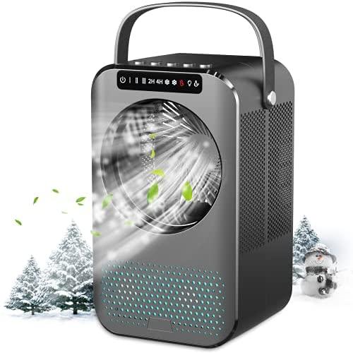 Nuaer Tragbarer Luftkühler mit 600ml Wasserbehälter, Schreibtisch-Luftkühler mit 7 Farben Licht & LED Display, 2/4h Timer, 3 Geschwindigkeiten, geeignet für Schlafzimmer, Büro und Zuhause
