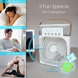 NTMY Portable Air Conditioner Fan, Mini Evaporative Air Cooler with 7 Colors LED Light, 1/2/3 H Timer, 3 Wind Speeds and 3 Spray Modes for Office, Home, Dorm, Travel(White)