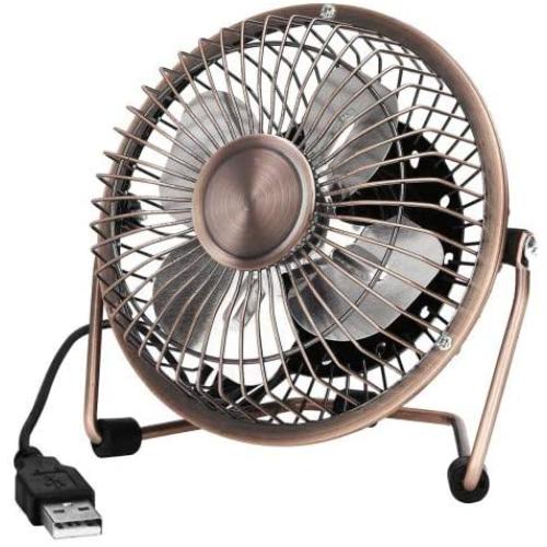 HQDeal Mini USB Desktop Fan Flexible 360° Rotation Cooling Desk Fan with USB Metal Shell Silent 4 Inch for Home Office Laptops PC Computer Bronze