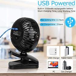 YND Portable Mini Fan with Clip Small Stroller Fan Battery Operated Fan with LED Light, USB Personal Fan 3 Speed Adjustable Desk Fan Camping Fan with Hang Hook for Bed Tent Office Outdoor Travel