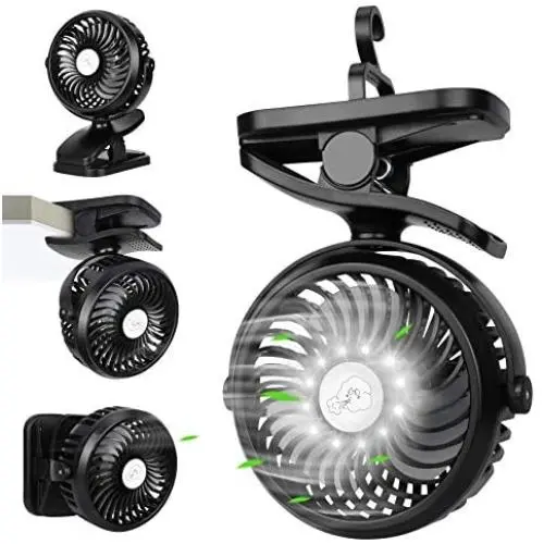 Tragbarer Mini-Ventilator YND mit Clip, Kleiner Kinderwagen-Ventilator, USB-betriebener Ventilator mit LED-Licht, Persönlicher Ventilator mit 3 Geschwindigkeitsstufen, Schreibtischventilator für Camping, Bett, Zelt, Büro, Outdoor und Reisen.