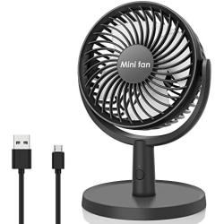 Mini Desk Fan, USB Operated Fan with 4 Speeds, Strong Airflow, Ultra Quiet Operation, 310° Adjustment, Portable Personal Fan for Home Office Desktop (Black)